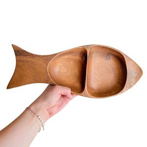Monkey Pod Wooden Fish Serving Tray Two Compartment Handmade in Philippines